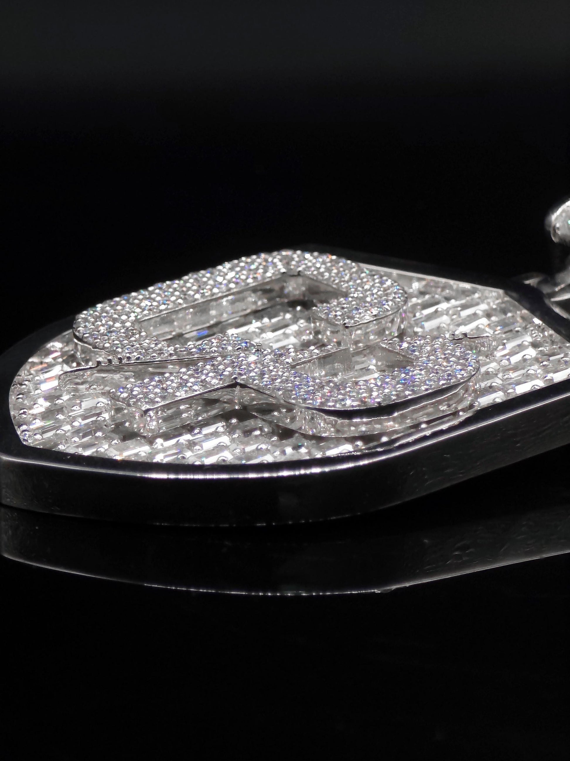VVS1 Moissanite Shield Pendant | Custom Hip Hop Necklace | Emerald & Round Cut | 925 Sterling Silver Iced Jewelry