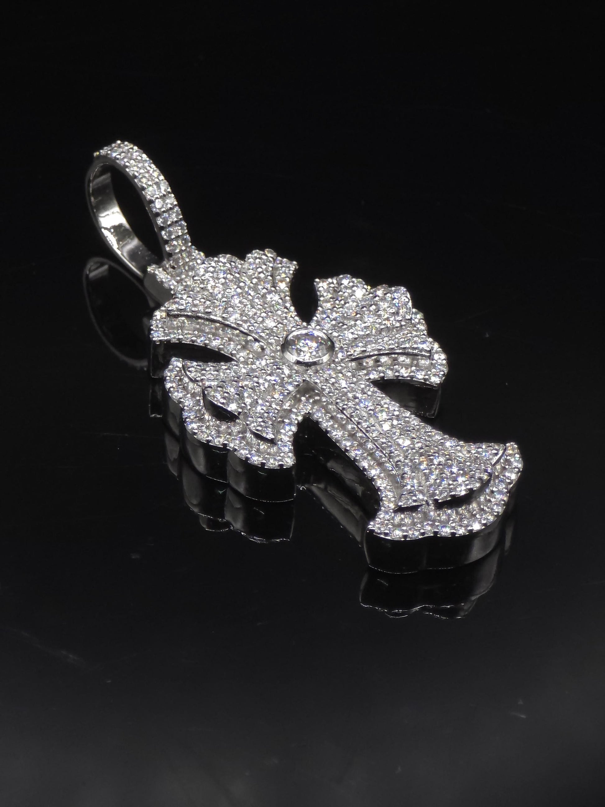 Iced Out Cross Pendant, 1.5" Moissanite or Lab Grown Diamonds, 925 Sterling Silver or 10K Gold, Luxury Hip Hop Jewelry for Men & Women