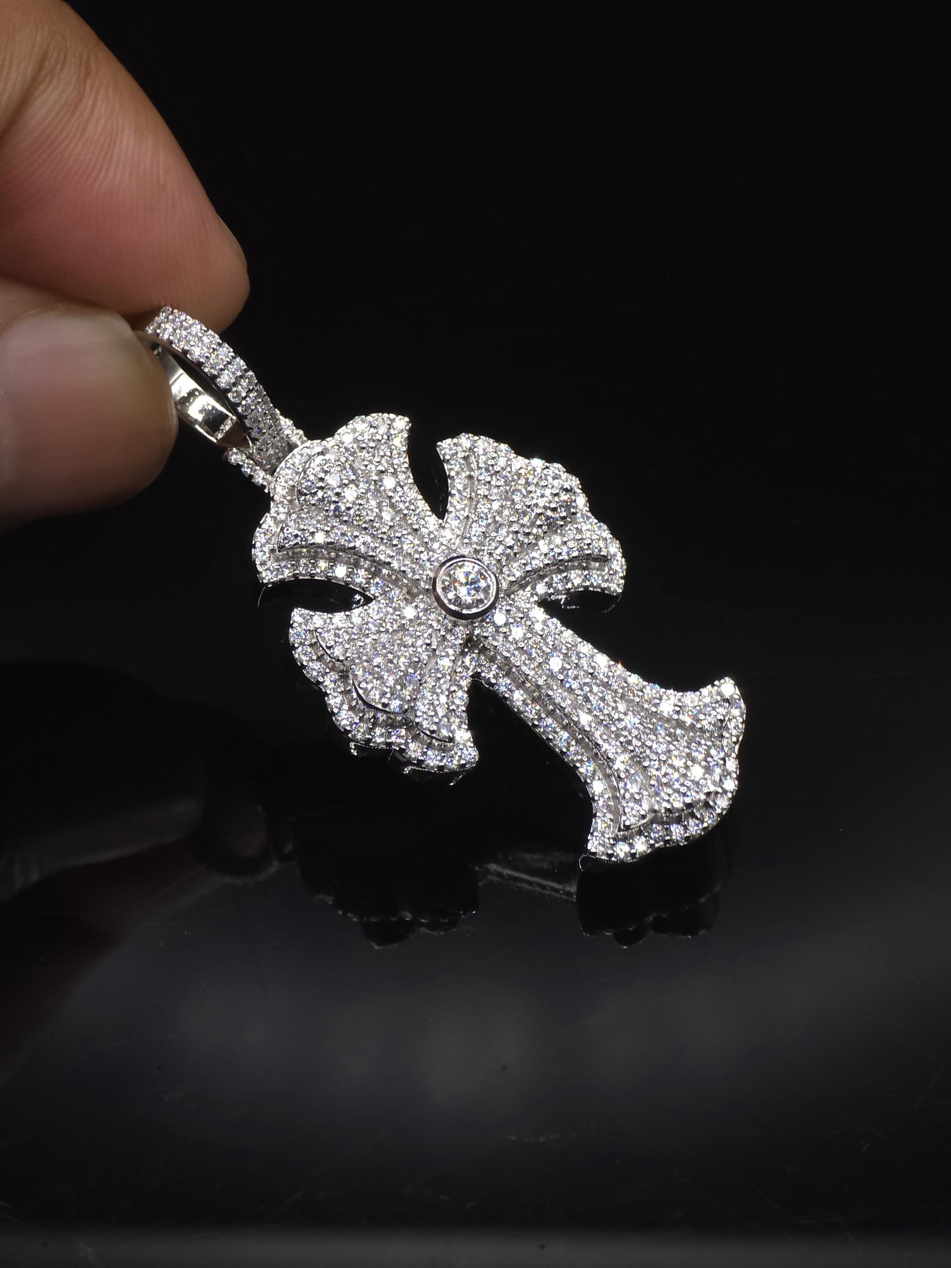 Iced Out Cross Pendant, 1.5" Moissanite or Lab Grown Diamonds, 925 Sterling Silver or 10K Gold, Luxury Hip Hop Jewelry for Men & Women
