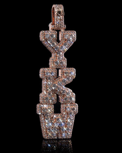 Dropdown VVS Moissanite Pendant, Rhodium Plated Sterling Silver, Diamond Tester Approved Hip Hop Jewelry