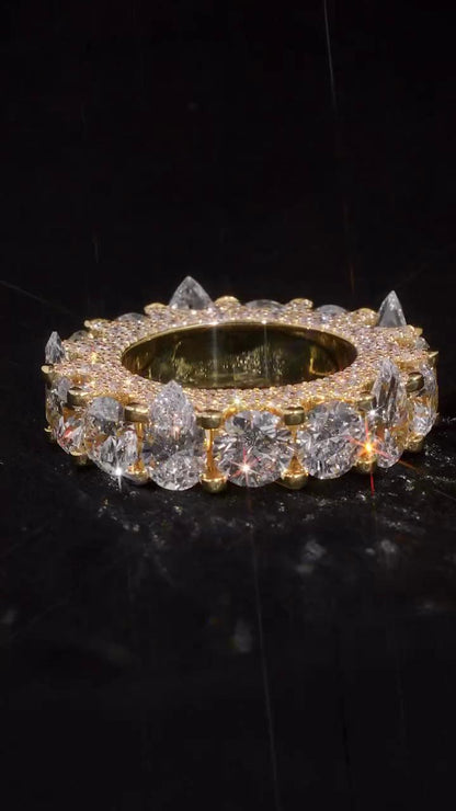 Pear and Round Cut Moissanite Eternity Band Ring | D Color VVS1 Moissanite Diamonds | Full Iced Out Band Ring | 925 Silver