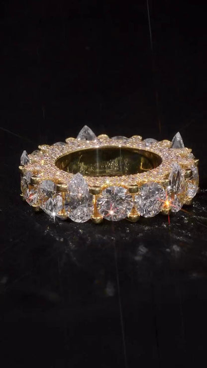 Pear and Round Cut Moissanite Eternity Band Ring | D Color VVS1 Moissanite Diamonds | Full Iced Out Band Ring | Gold Plated 925 Silver