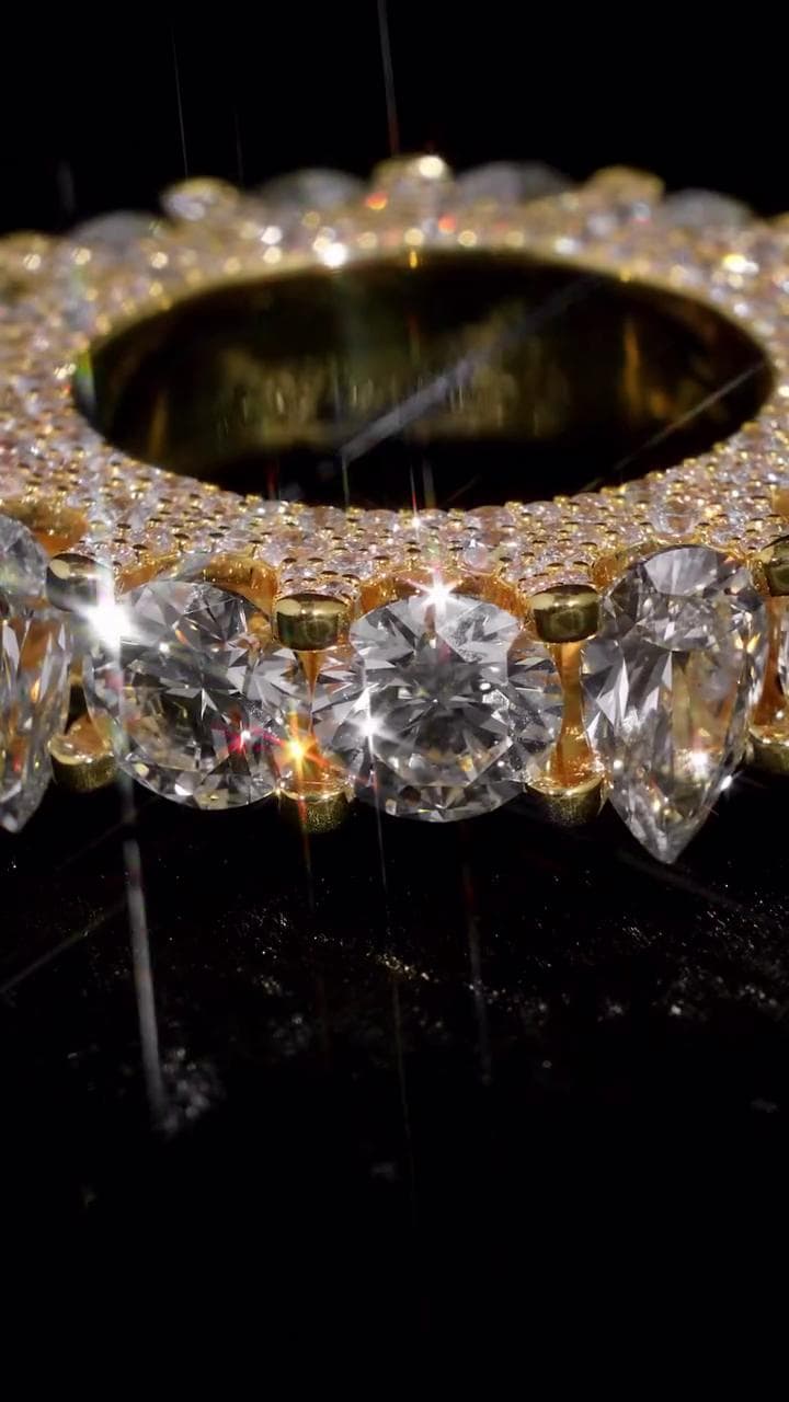 Pear and Round Cut Moissanite Eternity Band Ring | D Color VVS1 Moissanite Diamonds | Full Iced Out Band Ring | 925 Silver
