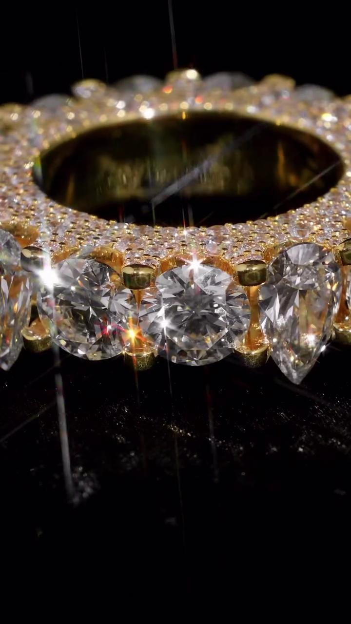 Pear and Round Cut Moissanite Eternity Band Ring | D Color VVS1 Moissanite Diamonds | Full Iced Out Band Ring | Gold Plated 925 Silver