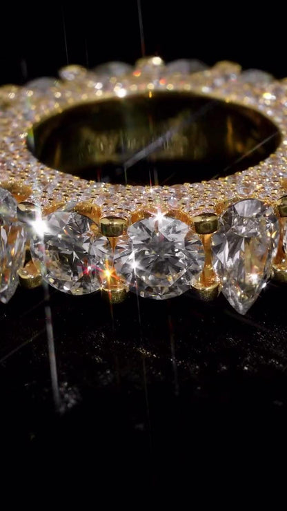 Pear and Round Cut Moissanite Eternity Band Ring | D Color VVS1 Moissanite Diamonds | Full Iced Out Band Ring | Gold Plated 925 Silver