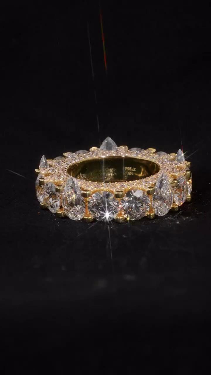 Pear and Round Cut Moissanite Eternity Band Ring | D Color VVS1 Moissanite Diamonds | Full Iced Out Band Ring | Gold Plated 925 Silver