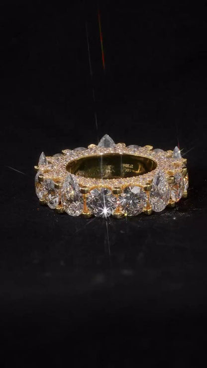 Pear and Round Cut Moissanite Eternity Band Ring | D Color VVS1 Moissanite Diamonds | Full Iced Out Band Ring | Gold Plated 925 Silver