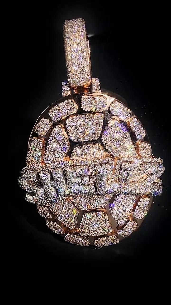 Iced Out Turtle Shell Pendant, Custom Hip Hop Bling, VVS Moissanite / AAA CZ, 925 Sterling Silver, Personalized Rapper Jewelry