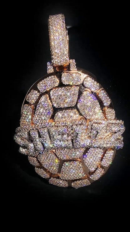 Iced Out Turtle Shell Pendant, Custom Hip Hop Bling, VVS Moissanite / AAA CZ, 925 Sterling Silver, Personalized Rapper Jewelry