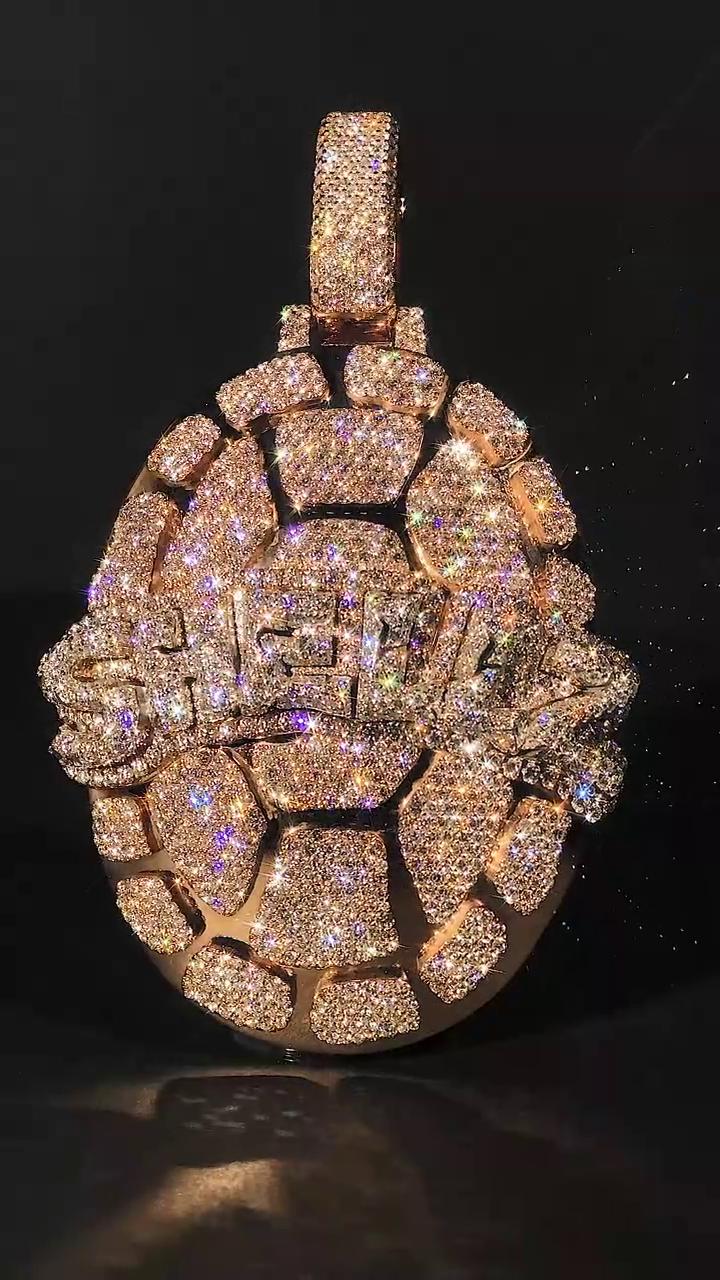 Iced Out Turtle Shell Pendant, Custom Hip Hop Bling, VVS Moissanite / AAA CZ, 925 Sterling Silver, Personalized Rapper Jewelry