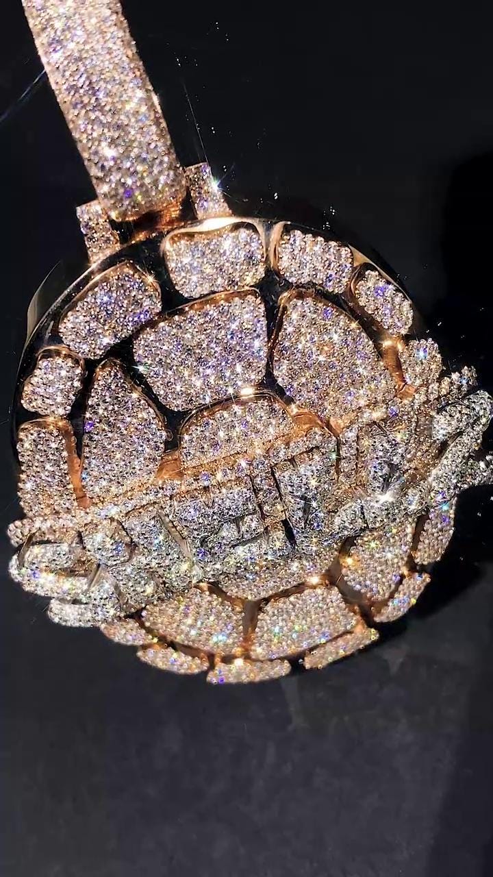Iced Out Turtle Shell Pendant, Custom Hip Hop Bling, VVS Moissanite / AAA CZ, 925 Sterling Silver, Personalized Rapper Jewelry