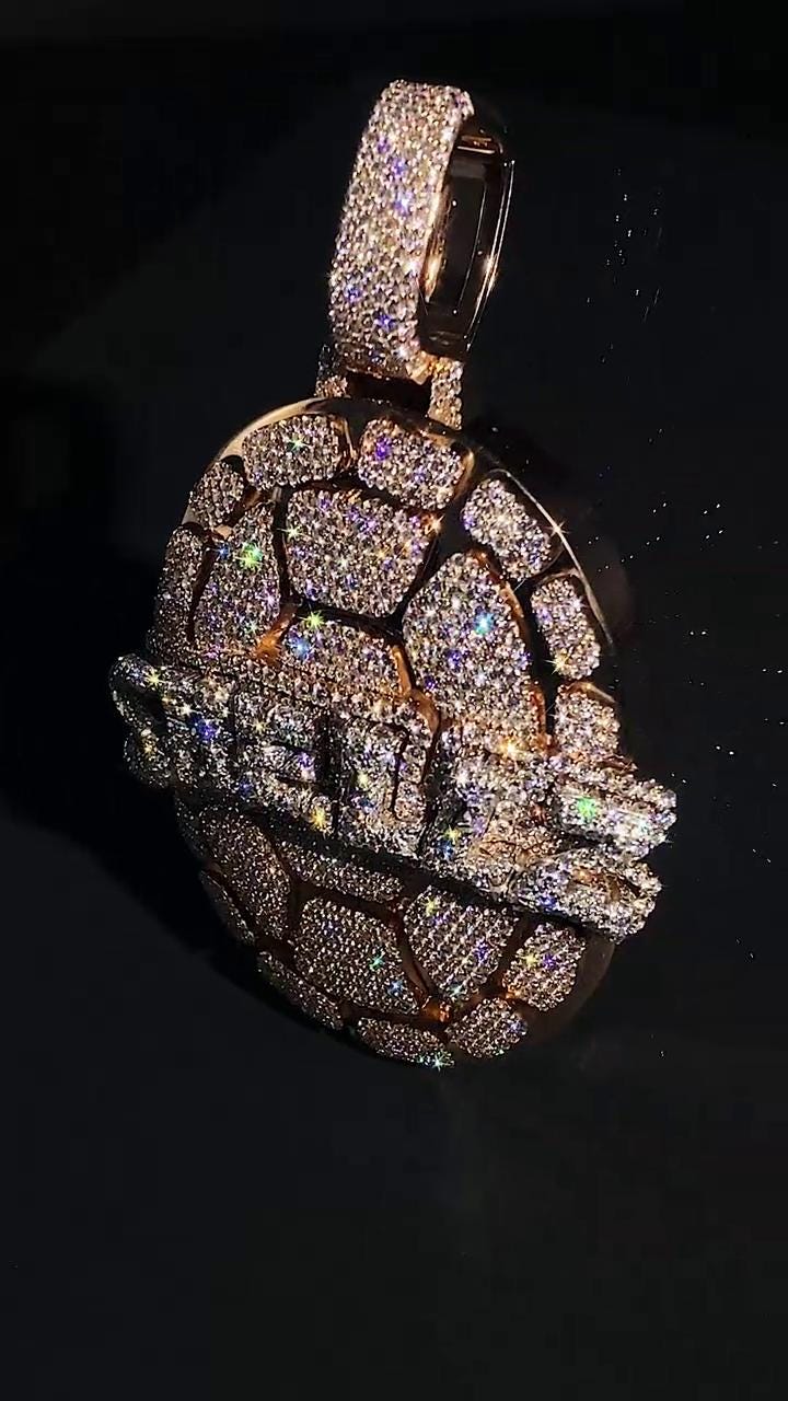 Iced Out Turtle Shell Pendant, Custom Hip Hop Bling, VVS Moissanite / AAA CZ, 925 Sterling Silver, Personalized Rapper Jewelry