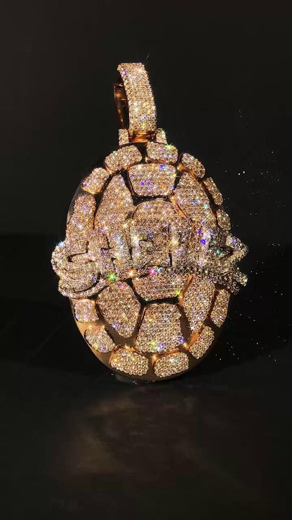 Iced Out Turtle Shell Pendant, Custom Hip Hop Bling, VVS Moissanite / AAA CZ, 925 Sterling Silver, Personalized Rapper Jewelry