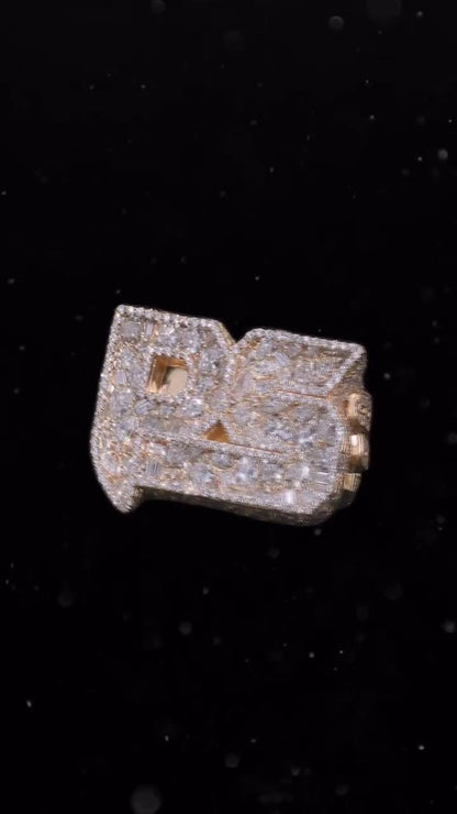 Custom Iced Out Initial Ring for Men, VVS Moissanite Championship Ring, 925 Sterling Silver Hip Hop Statement Ring, Personalized Jewelry