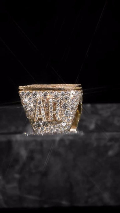 Custom Iced Out Initial Ring for Men, VVS Moissanite Championship Ring, 925 Sterling Silver Hip Hop Statement Ring, Personalized Jewelry