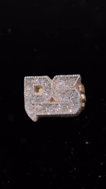 Custom Iced Out Initial Ring for Men, VVS Moissanite Championship Ring, 925 Sterling Silver Hip Hop Statement Ring, Personalized Jewelry