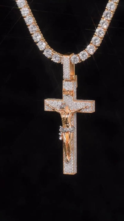 Iced Out Crucifix Pendant Necklace, VVS Moissanite Jesus Cross Pendant, 925 Sterling Silver Christian Necklace, Hip Hop Religious Jewelry