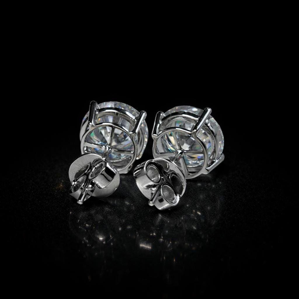 10mm Jumbo Moissanite Stud Earrings, D Color VVS1 Round Cut, 8 Carat Total Weight, 925 Sterling Silver or Solid 10K Gold