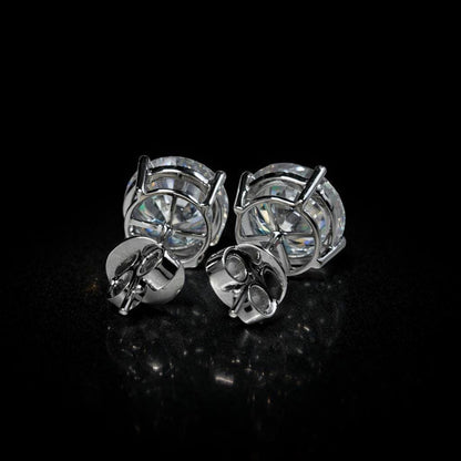 10mm Jumbo Moissanite Stud Earrings, D Color VVS1 Round Cut, 8 Carat Total Weight, 925 Sterling Silver or Solid 10K Gold