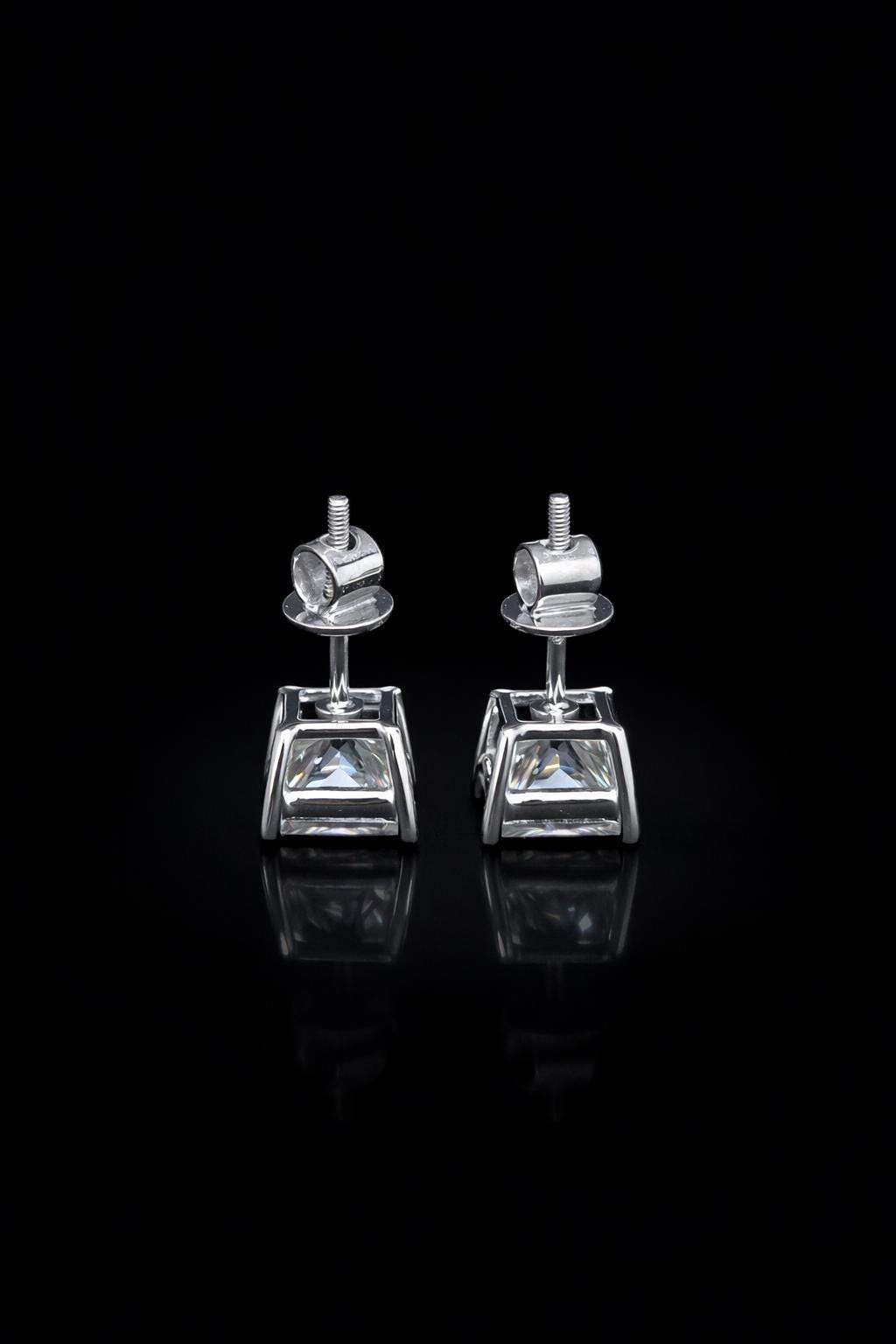 7mm Princess Cut Moissanite Stud Earrings, D Color VVS1, 925 Sterling Silver, Screw Back, Iced Out Diamond Studs for Men & Women
