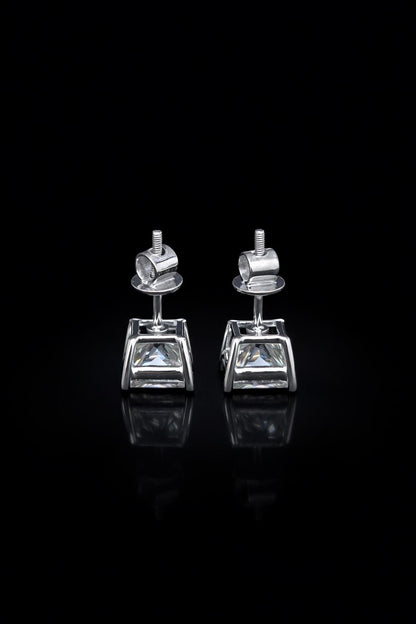 7mm Princess Cut Moissanite Stud Earrings, D Color VVS1, 925 Sterling Silver, Screw Back, Iced Out Diamond Studs for Men & Women