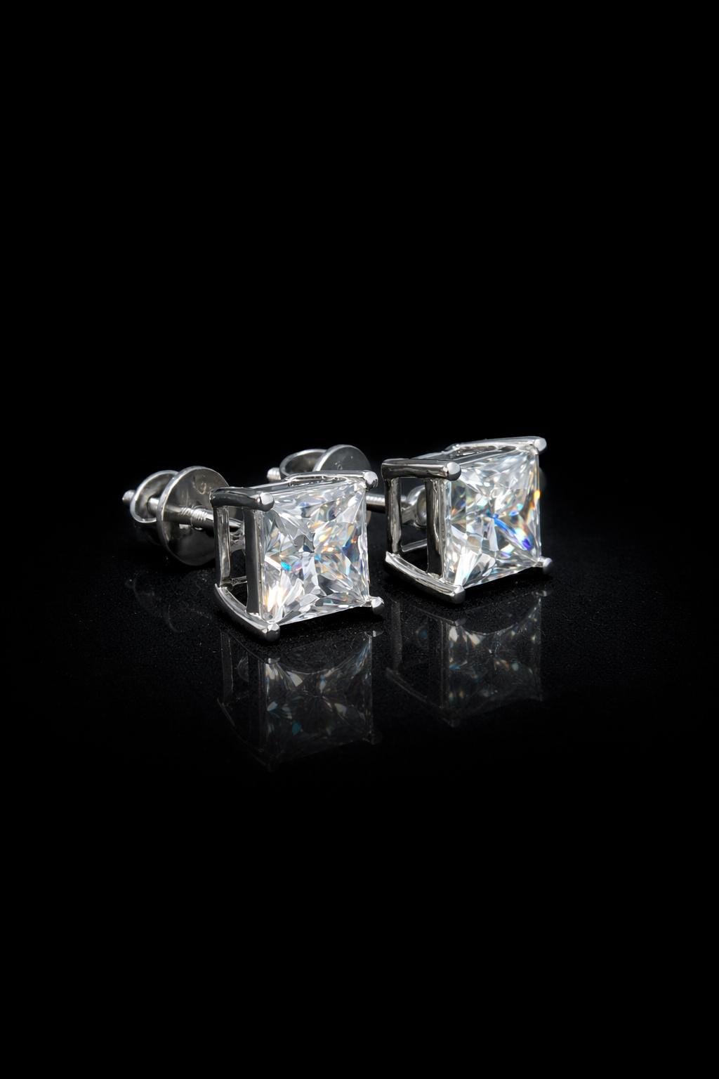 7mm Princess Cut Moissanite Stud Earrings, D Color VVS1, 925 Sterling Silver, Screw Back, Iced Out Diamond Studs for Men & Women