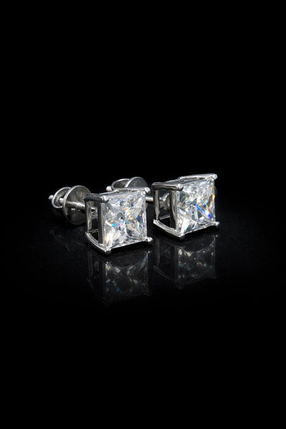 7mm Princess Cut Moissanite Stud Earrings, D Color VVS1, 925 Sterling Silver, Screw Back, Iced Out Diamond Studs for Men & Women