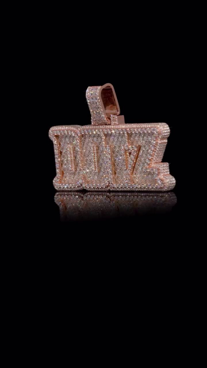 Custom Iced Out Name Pendant, Asscher & Round Cut Moissanite/CZ, 925 Silver 14K Gold Plated, Hip Hop Diamond Pendant