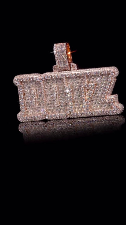 Custom Iced Out Name Pendant, Asscher & Round Cut Moissanite/CZ, 925 Silver 14K Gold Plated, Hip Hop Diamond Pendant
