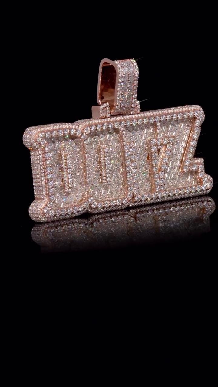 Custom Iced Out Name Pendant, Asscher & Round Cut Moissanite/CZ, 925 Silver 14K Gold Plated, Hip Hop Diamond Pendant
