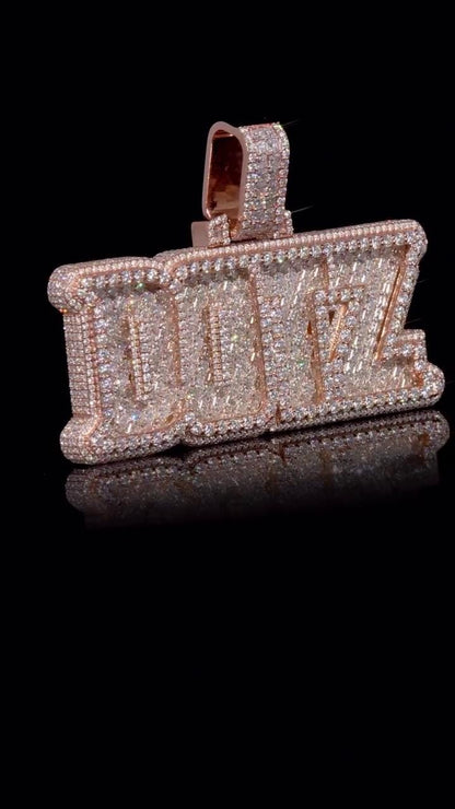 Custom Iced Out Name Pendant, Asscher & Round Cut Moissanite/CZ, 925 Silver 14K Gold Plated, Hip Hop Diamond Pendant