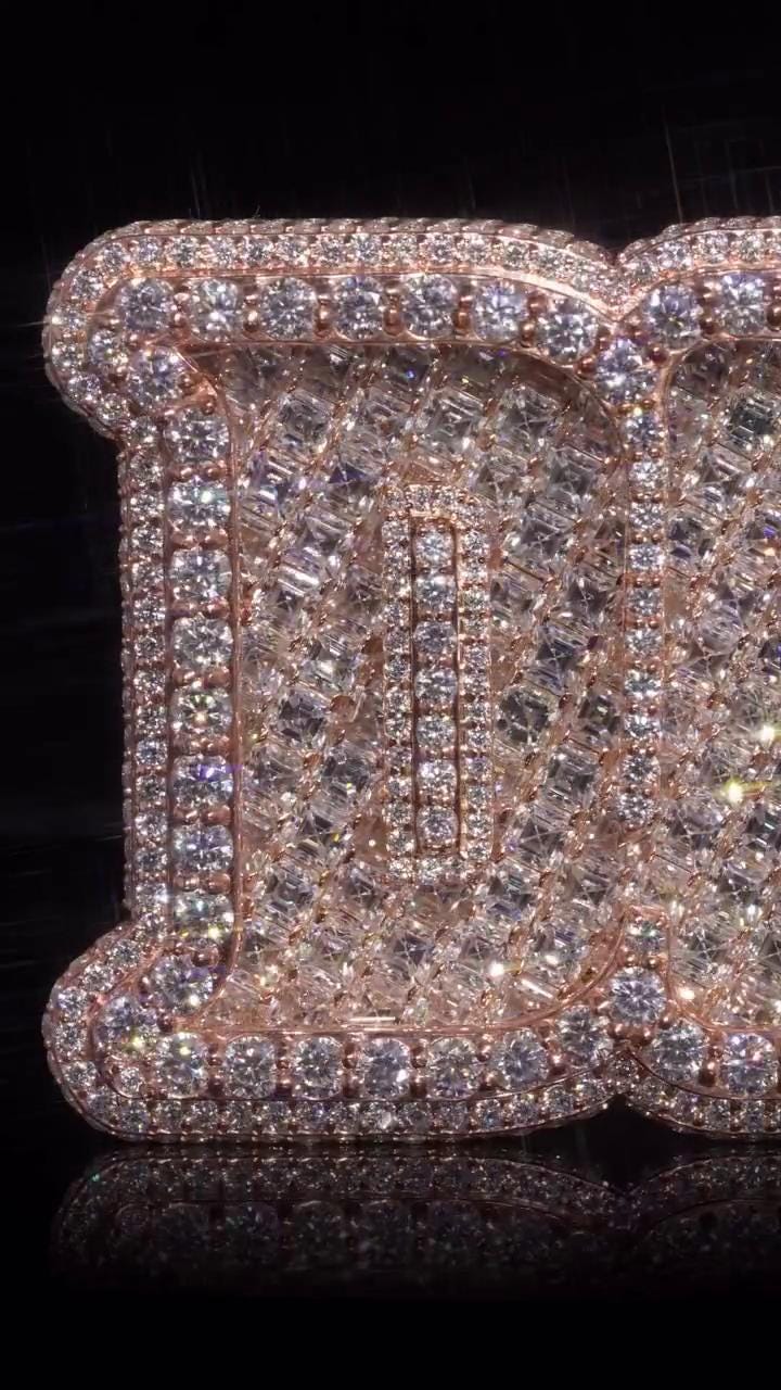 Custom Iced Out Name Pendant, Asscher & Round Cut Moissanite/CZ, 925 Silver 14K Gold Plated, Hip Hop Diamond Pendant