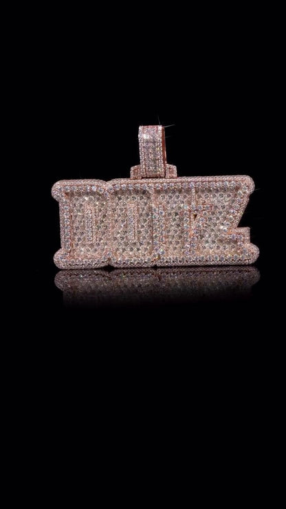 Custom Iced Out Name Pendant, Asscher & Round Cut Moissanite/CZ, 925 Silver 14K Gold Plated, Hip Hop Diamond Pendant