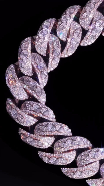 28mm Moissanite Miami Cuban Link Chain | Raised Marquise Pear Oval Cuts | 170ct VVS1 Moissanite | 925 Sterling Silver | Pass Diamond Tester