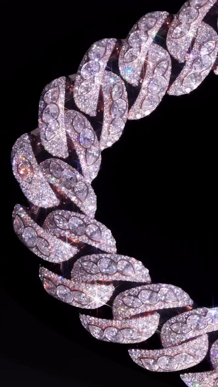 28mm Moissanite Miami Cuban Link Chain | Raised Marquise Pear Oval Cuts | 170ct VVS1 Moissanite | 925 Sterling Silver | Pass Diamond Tester