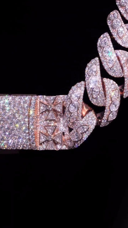 28mm Moissanite Miami Cuban Link Chain | Raised Marquise Pear Oval Cuts | 170ct VVS1 Moissanite | 925 Sterling Silver | Pass Diamond Tester