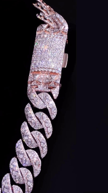 28mm Moissanite Miami Cuban Link Chain | Raised Marquise Pear Oval Cuts | 170ct VVS1 Moissanite | 925 Sterling Silver | Pass Diamond Tester