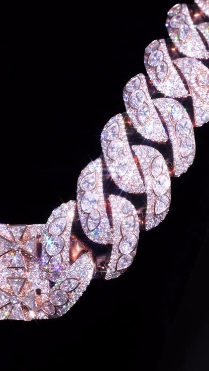 28mm Moissanite Miami Cuban Link Chain | Raised Marquise Pear Oval Cuts | 170ct VVS1 Moissanite | 925 Sterling Silver | Pass Diamond Tester