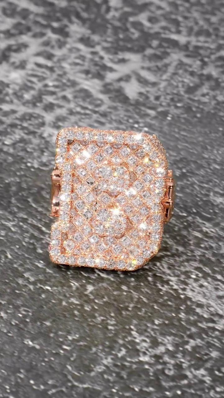 Fully Iced Out Custom Ring | Asscher & Round Moissanite | 925 Sterling Silver | Hip Hop Statement Ring | Custom Jewelry | Men’s Bling