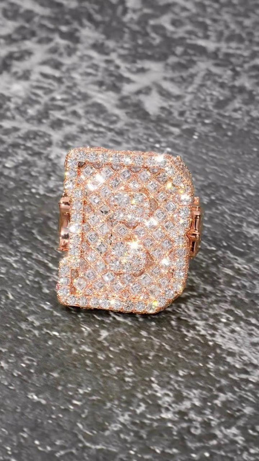 Fully Iced Out Custom Ring | Asscher & Round Moissanite | 925 Sterling Silver | Hip Hop Statement Ring | Custom Jewelry | Men’s Bling
