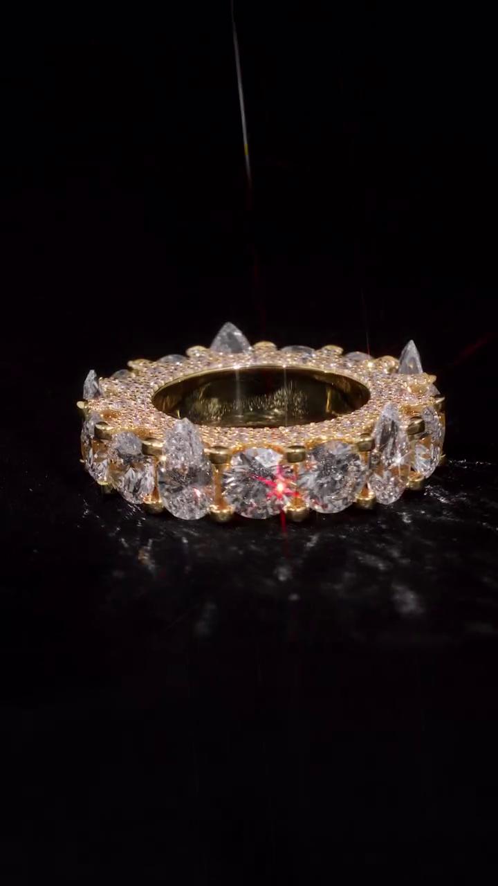 Pear and Round Cut Moissanite Eternity Band Ring | D Color VVS1 Moissanite Diamonds | Full Iced Out Band Ring | Gold Plated 925 Silver