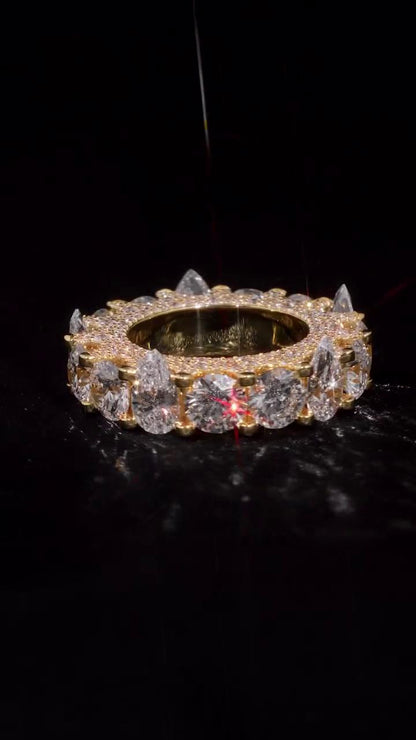 Pear and Round Cut Moissanite Eternity Band Ring | D Color VVS1 Moissanite Diamonds | Full Iced Out Band Ring | Gold Plated 925 Silver