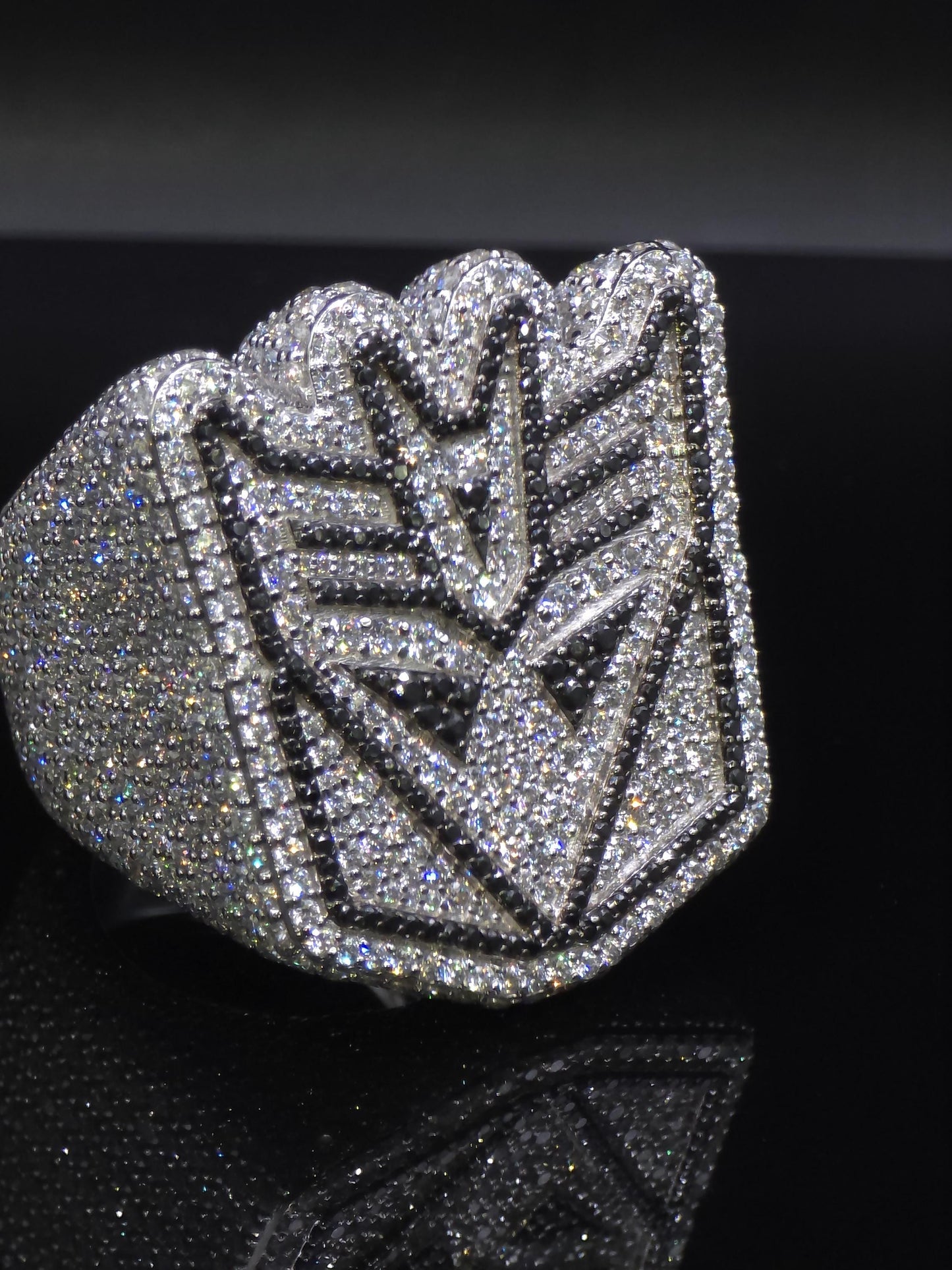 Iced Out Decepticon Ring Moissanite | Black White VVS Moissanite Ring | 925 Silver Hip Hop Statement Ring Mens Jewelry