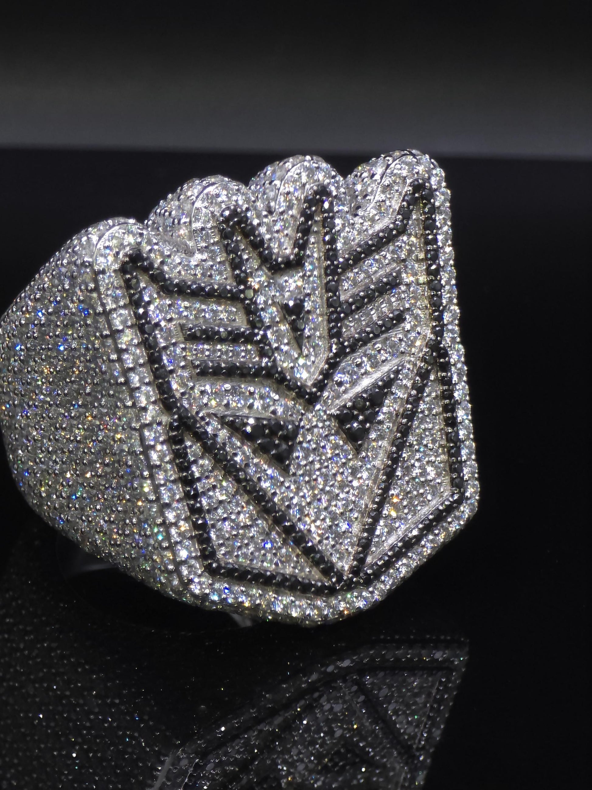 Iced Out Decepticon Ring Moissanite | Black White VVS Moissanite Ring | 925 Silver Hip Hop Statement Ring Mens Jewelry