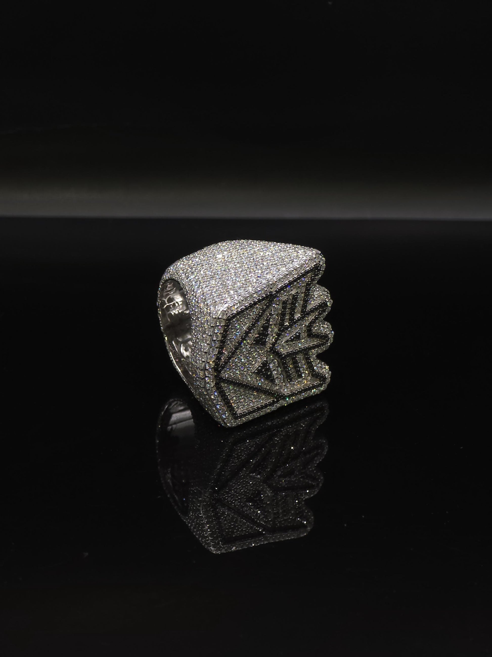 Iced Out Decepticon Ring Moissanite | Black White VVS Moissanite Ring | 925 Silver Hip Hop Statement Ring Mens Jewelry