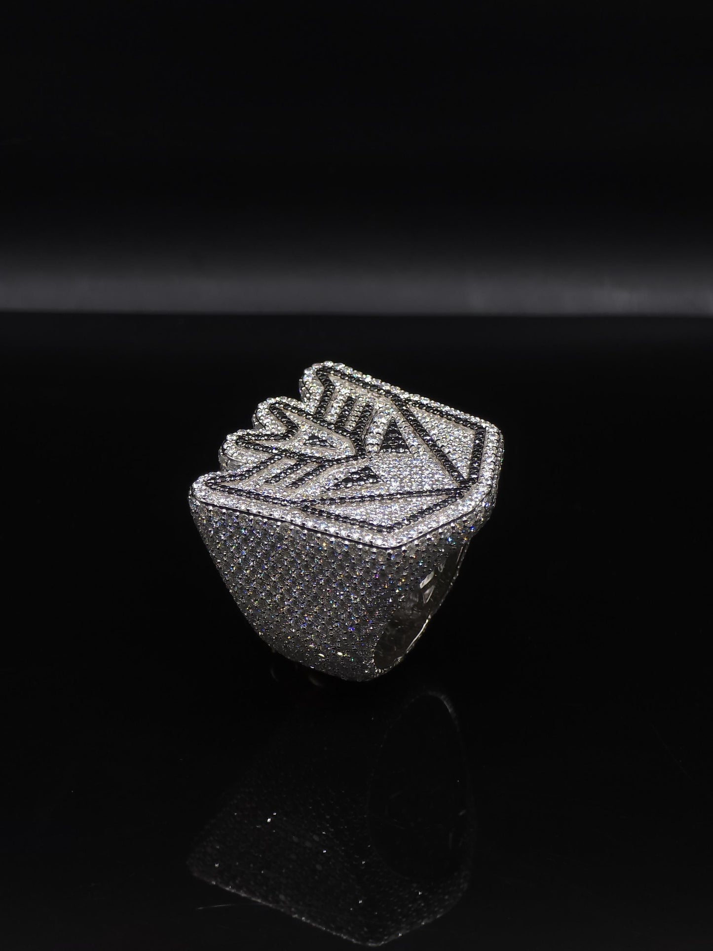 Iced Out Decepticon Ring Moissanite | Black White VVS Moissanite Ring | 925 Silver Hip Hop Statement Ring Mens Jewelry