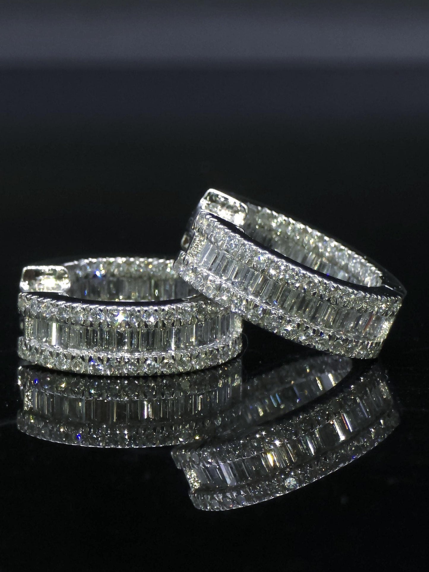 Mens Huggie Earrings, Baguette and Round Cut VVS1 Moissanite Hoop Earrings, 925 Sterling Silver, Diamond Tester Approved