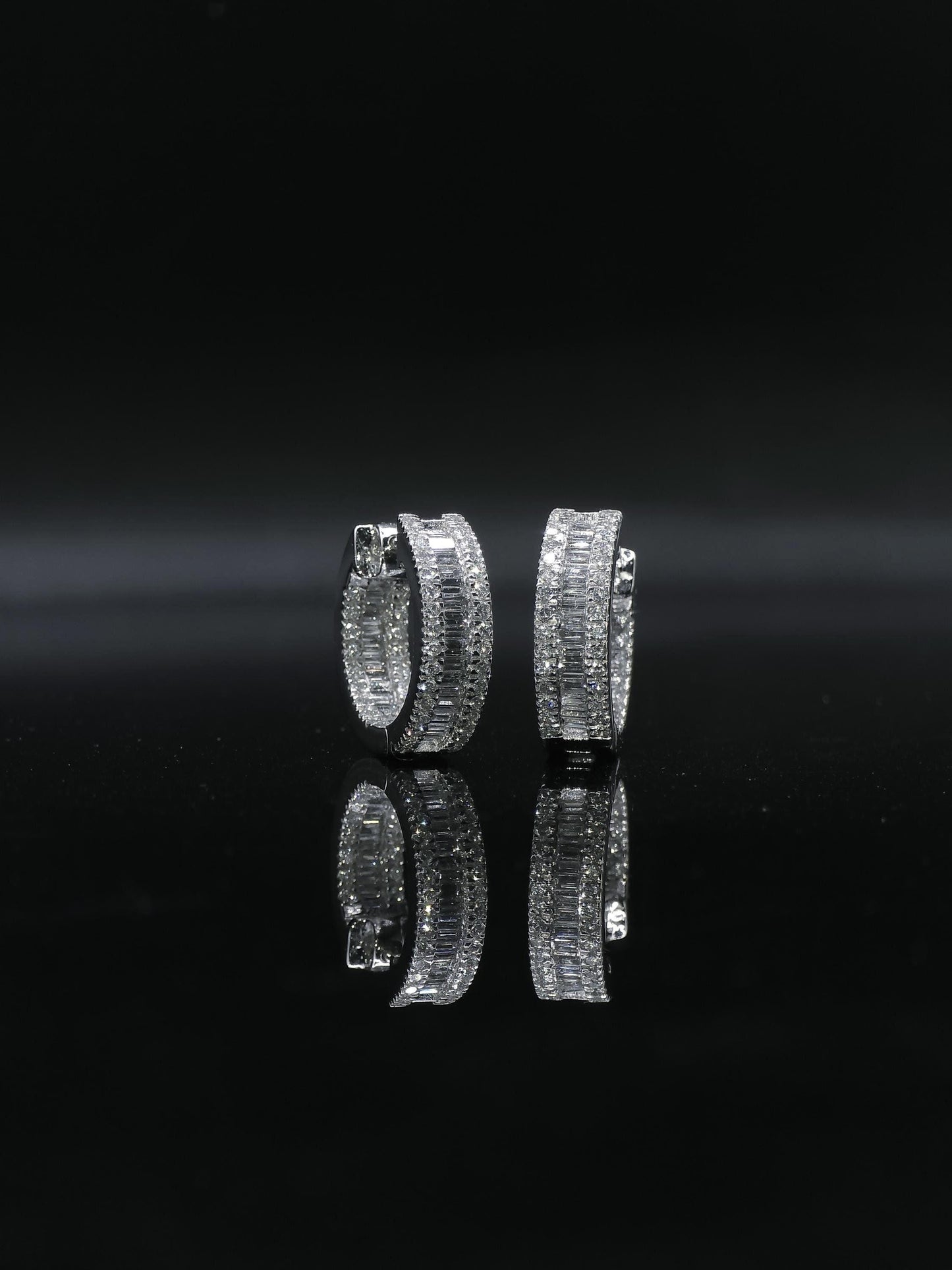 Mens Huggie Earrings, Baguette and Round Cut VVS1 Moissanite Hoop Earrings, 925 Sterling Silver, Diamond Tester Approved