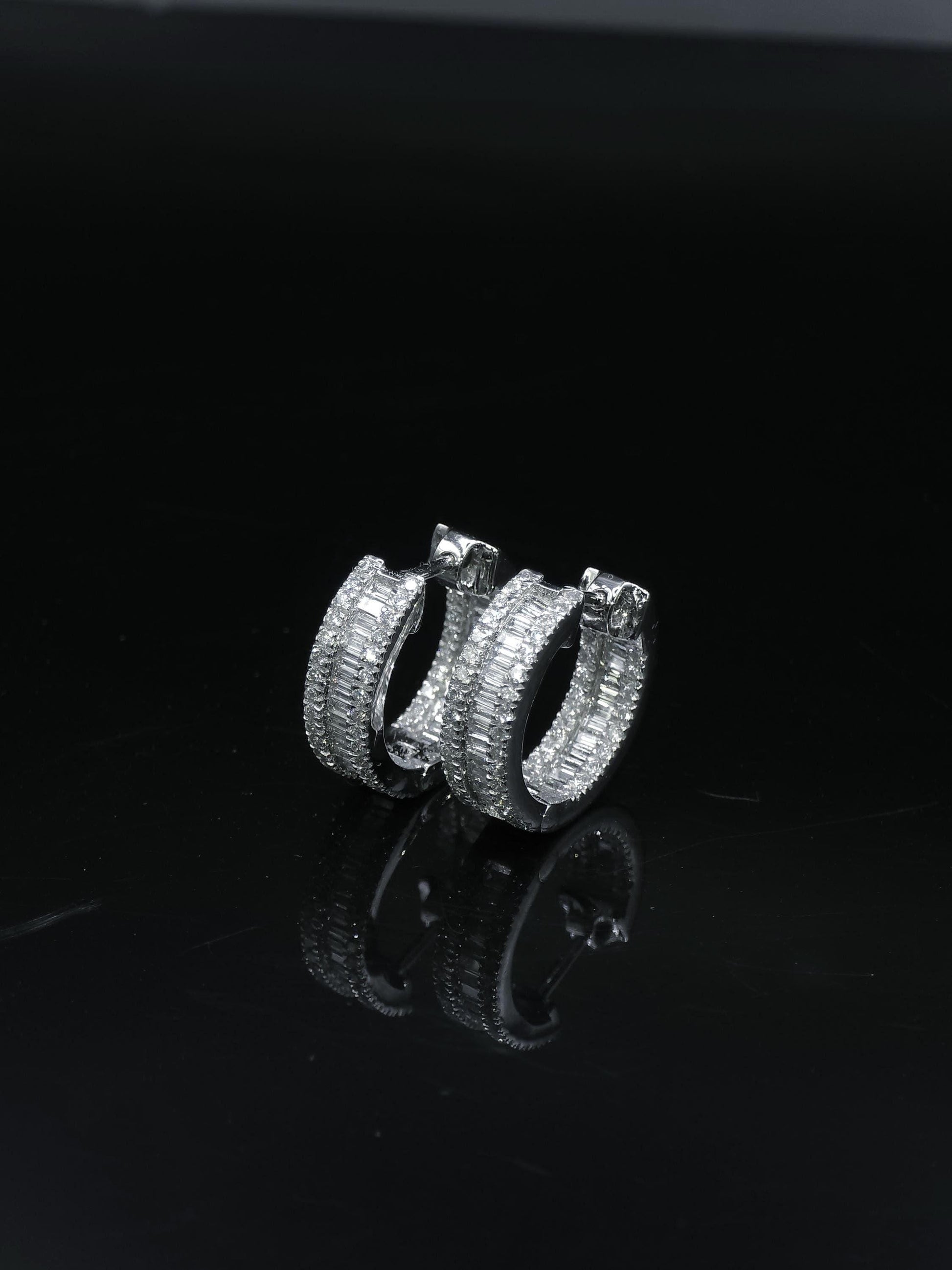 Mens Huggie Earrings, Baguette and Round Cut VVS1 Moissanite Hoop Earrings, 925 Sterling Silver, Diamond Tester Approved