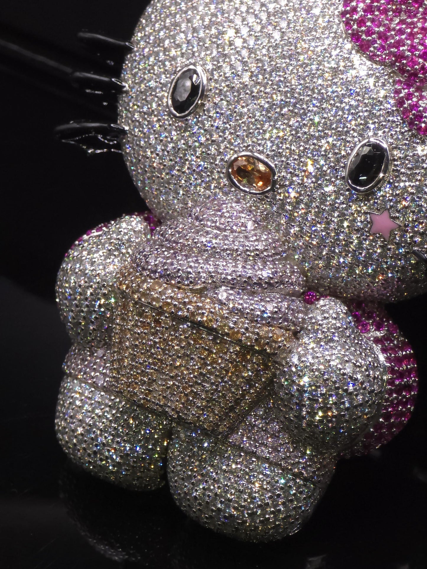 3" Fully Iced Hello Kitty with Cupcake VVS Moissanite Diamond Pendant, Passes Diamond Test, Icy Hip Hop Pendant, Solid Back